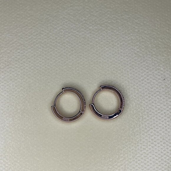 Rose Gold Pave Huggie Hoops - 925 - Picture 3 of 3